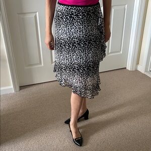 Leopard Print Black and White Argentine Tango Skirt With Slit